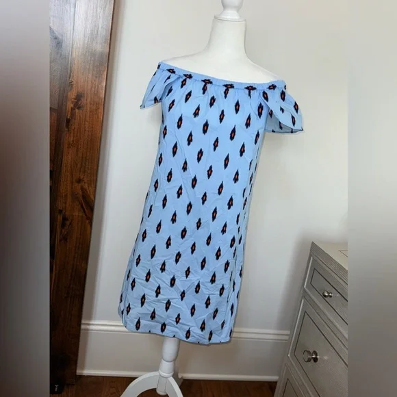 J.Crew Off-Shoulder Blue Patterned Dress size small NWTs - Picture 2 of 9